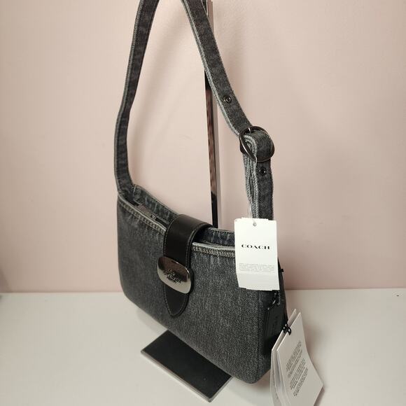 NWT Coach CAK45 Eliza Shoulder Bag In Signature Denim Washed Grey - Picture 8 of 8